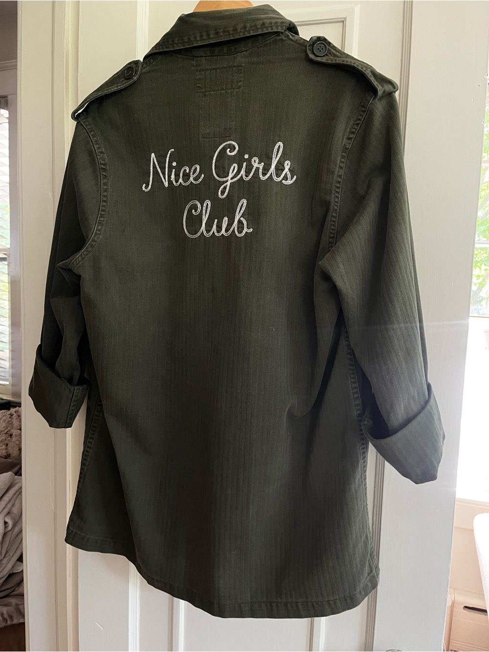 RARE Atwyld “Nice Girls Club” Army Green Utility Jacket